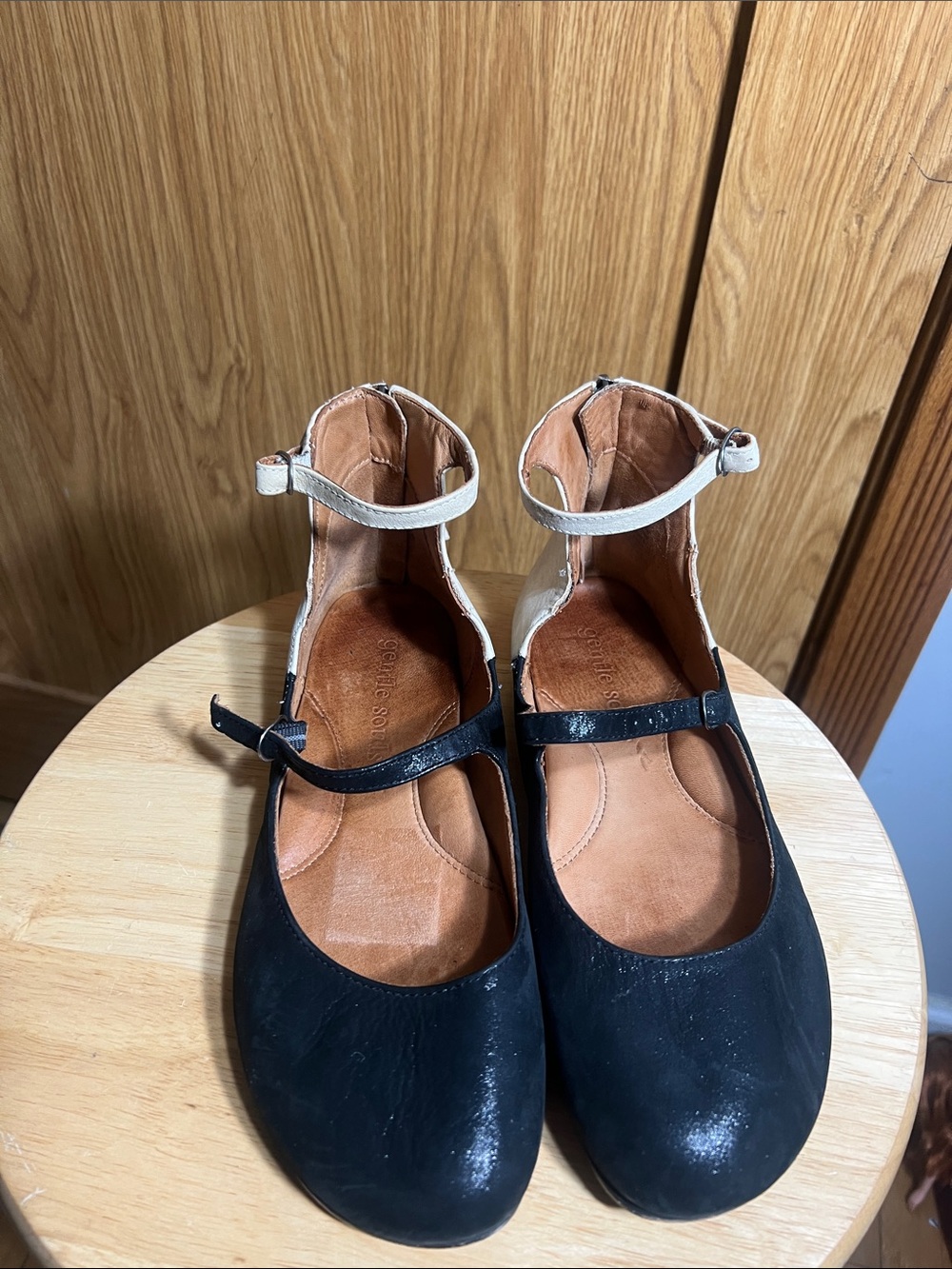gentle souls Black and Cream Ankle-Strap Flats
